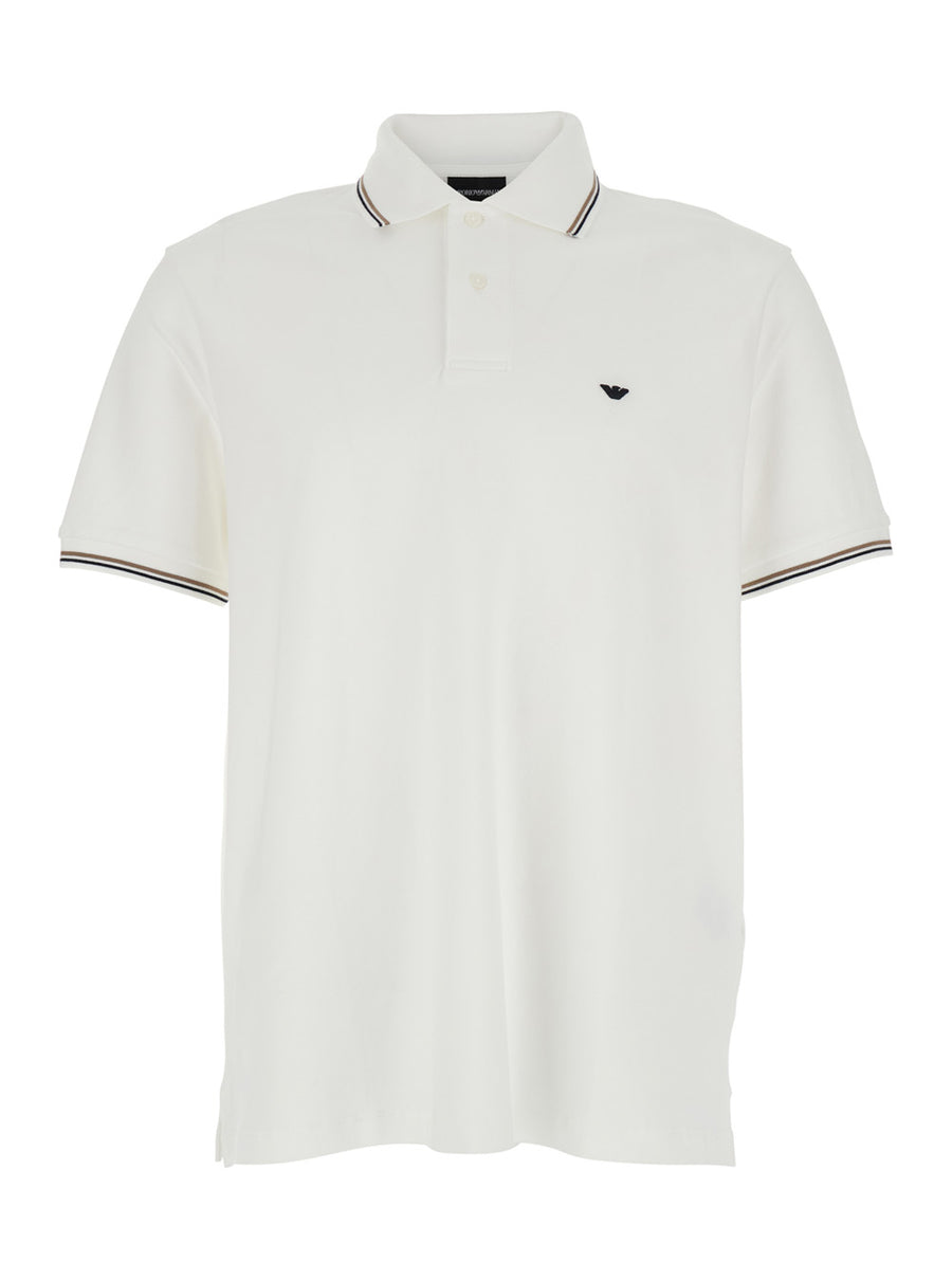 Polo Shirt Two-Tone Collar White Cotton T-shirts