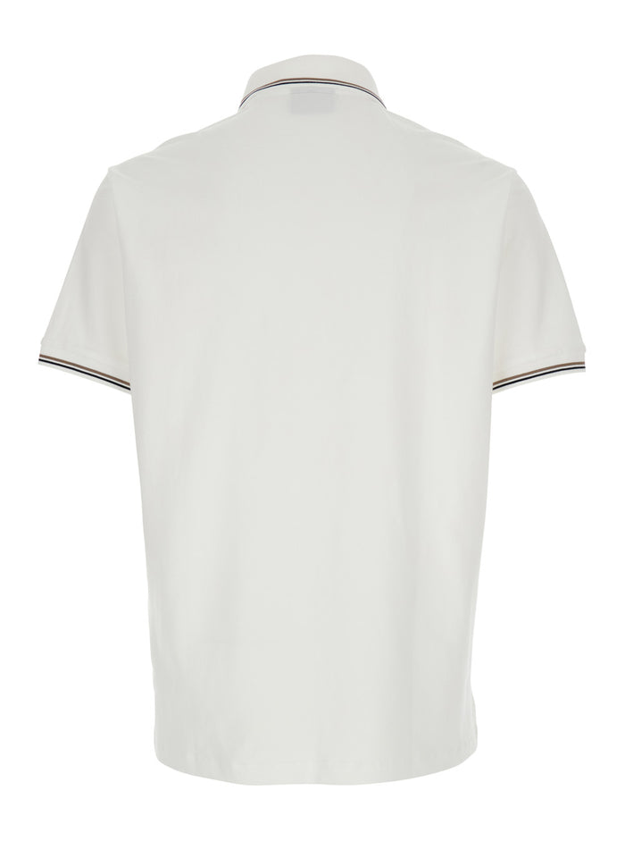 Two-Tone Classic Collar Polo with Logo Embroidery on Front in White Cotton for Men Tshirts And Shirts