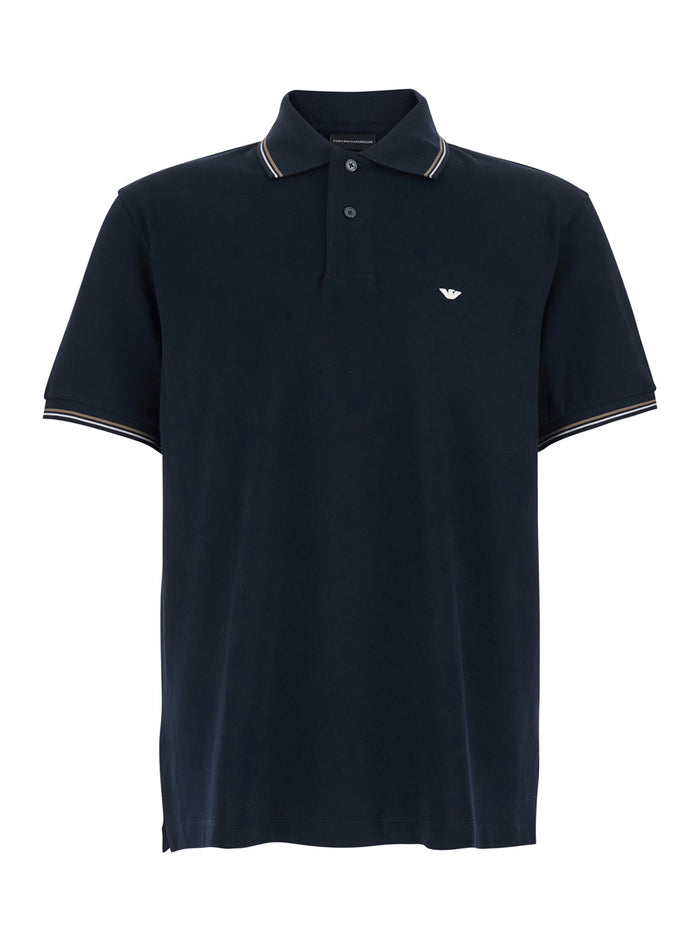 Blue Polo with Classic Two-Tone Collar and Logo Embroidery on the Front in Cotton for Men Blu Tshirts Shirts