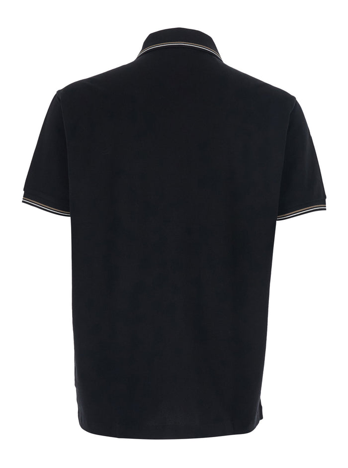 Polo Classic with Bicolor Collar and Logo Embroidery on the Front in Black Cotton for Men Tshirts Shirts
