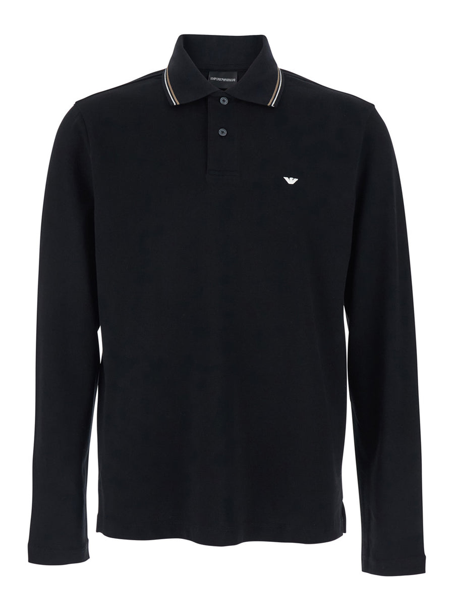 Polo Shirt Long Sleeve Black Cotton T-shirts