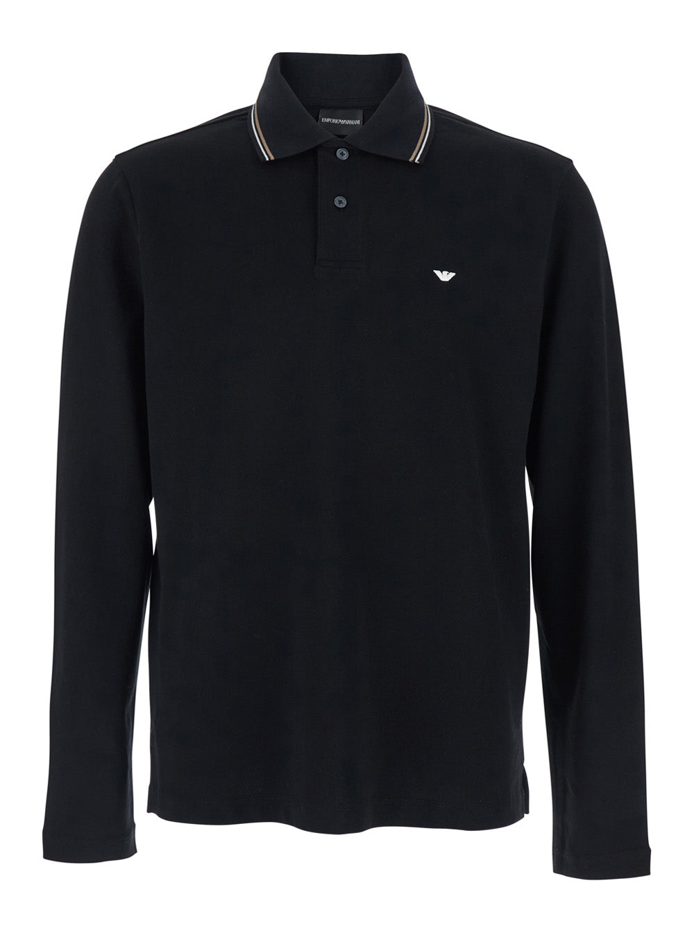 Black Polo Shirt with Long Sleeves and Logo on the Front for Men Cotton Tshirts