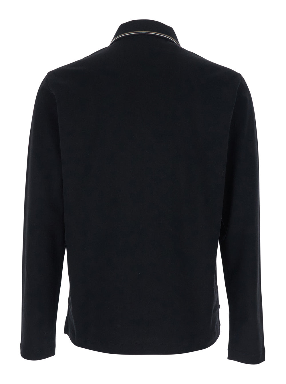 Black Polo Shirt with Long Sleeves and Logo on the Front for Men Cotton Tshirts