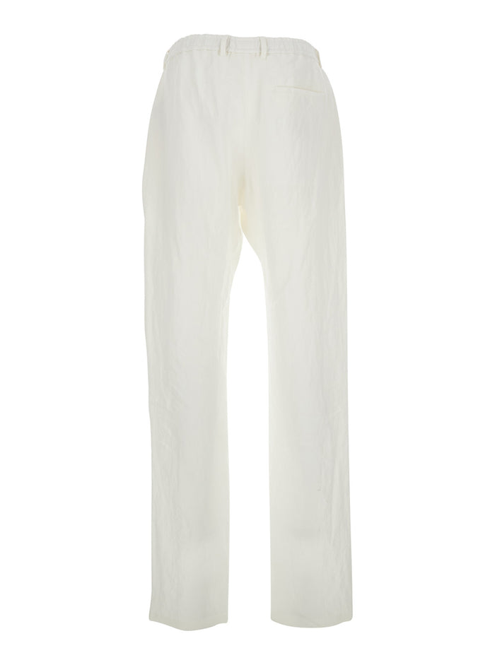 White Linen Elasticated Waist Trousers For Men