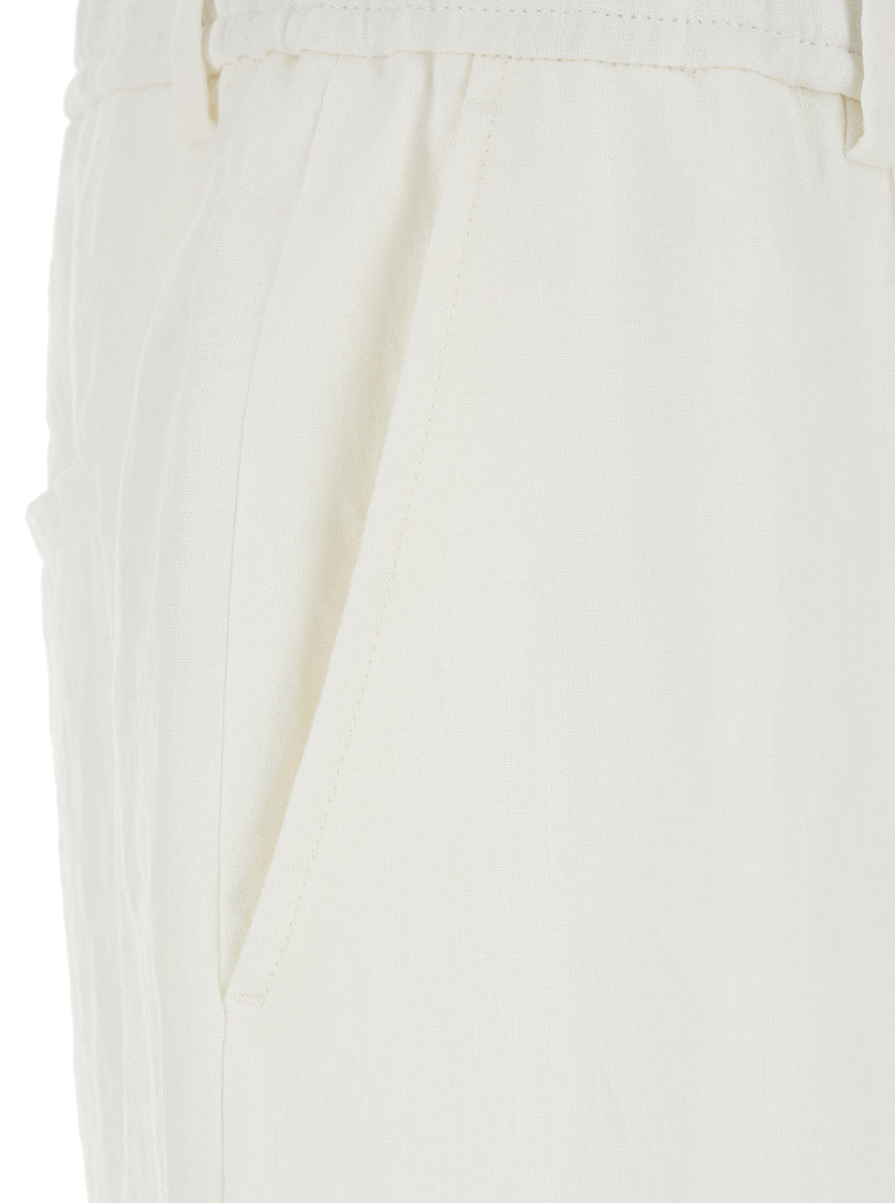 White Linen Elasticated Waist Trousers For Men