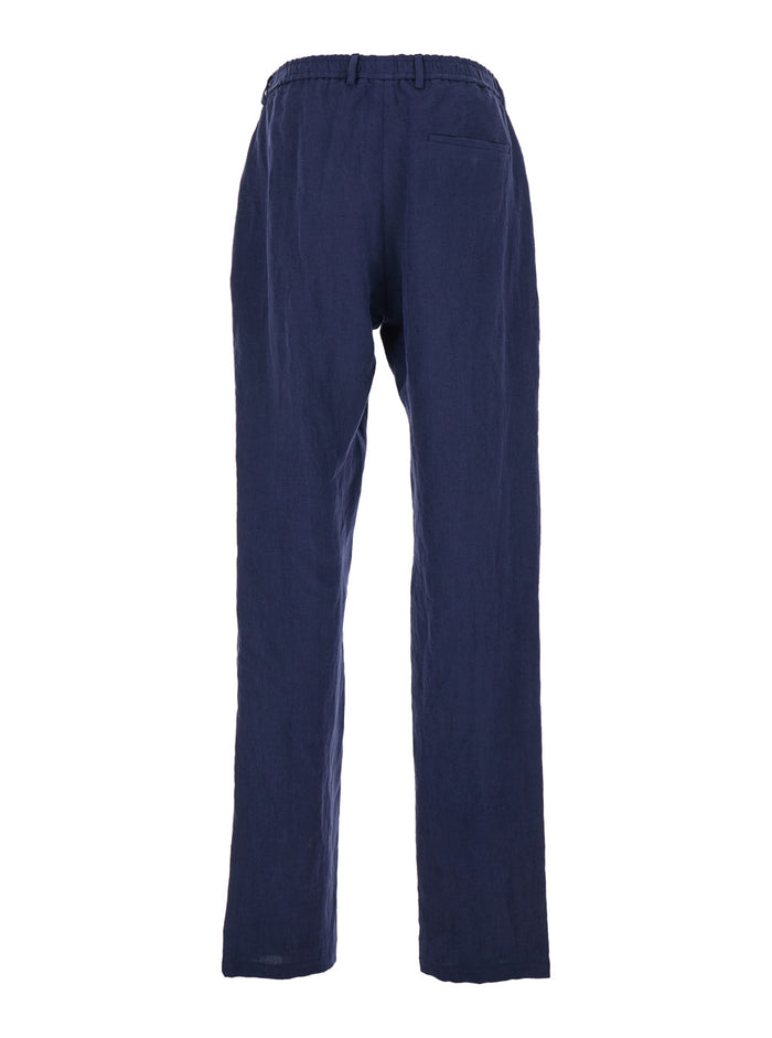 Mens Blue Straight-Leg Linen Trousers Blu