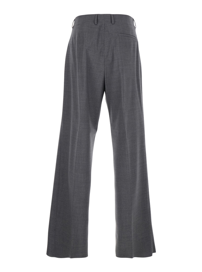 Tailored Gray Wool Trousers with Back Welt Pocket for Women Grey Virgin Elastane