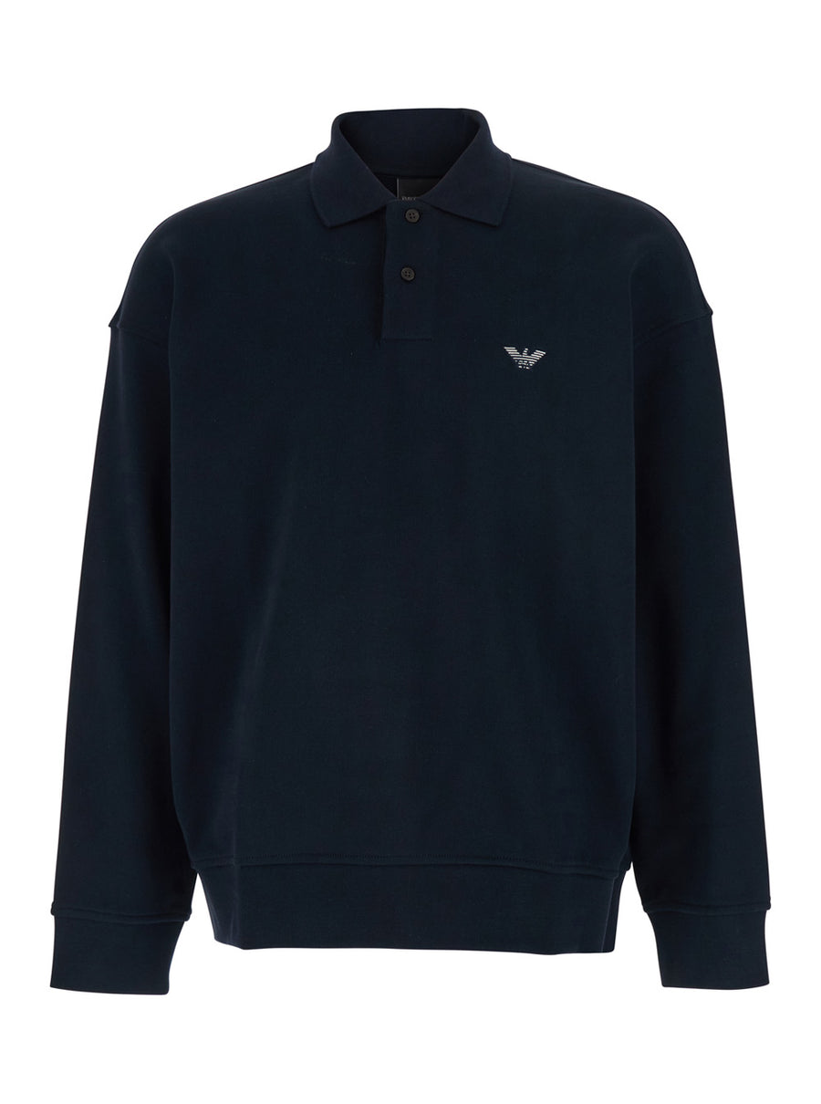 Polo-Collar Sweatshirt Blue Cotton Sweatshirts