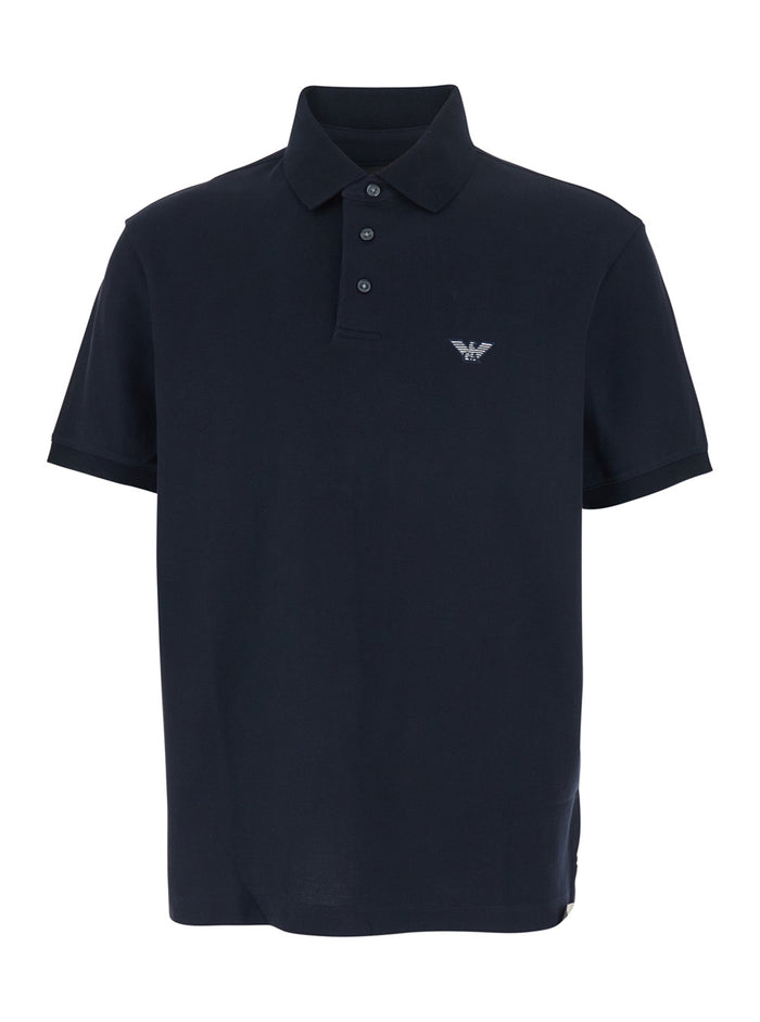Blue Polo with Classic Collar and Logo Embroidery on Front in Mens Cotton Blu Tshirts Shirts