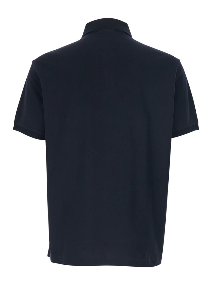 Blue Polo with Classic Collar and Logo Embroidery on Front in Mens Cotton Blu Tshirts Shirts