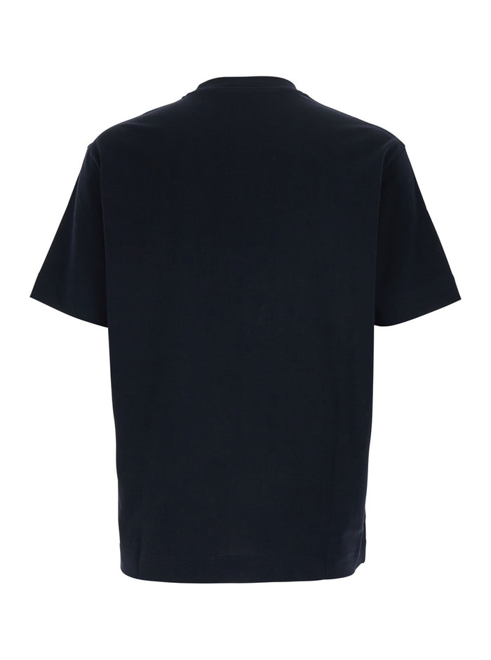 Blue T-Shirt with Large Logo Embroidery on the Front for Men Blu Cotton Tshirts And Polo Shirts