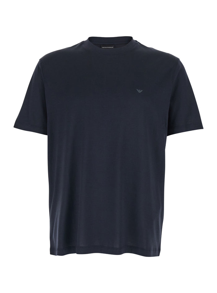 Blue T-Shirt with Logo Embroidery on the Front in Cotton Blend for Men Blu Lyocell Tshirts And Polo Shirts