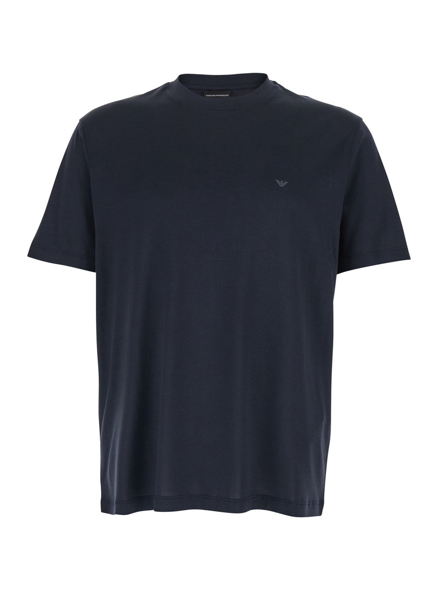 T-Shirt Crew Neck Blue Cotton Blend Lyocell T-shirts