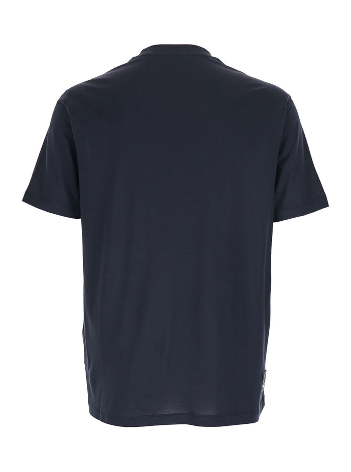 Blue T-Shirt with Logo Embroidery on the Front in Cotton Blend for Men Blu Lyocell Tshirts And Polo Shirts