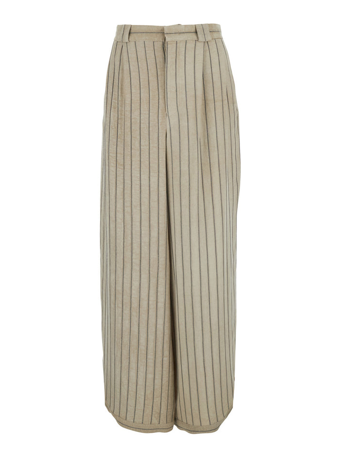 Beige Pants With Pinstirpe Motif Viscose For Men Trousers