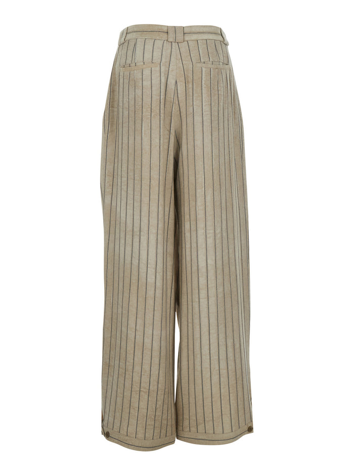 Beige Pants With Pinstirpe Motif Viscose For Men Trousers