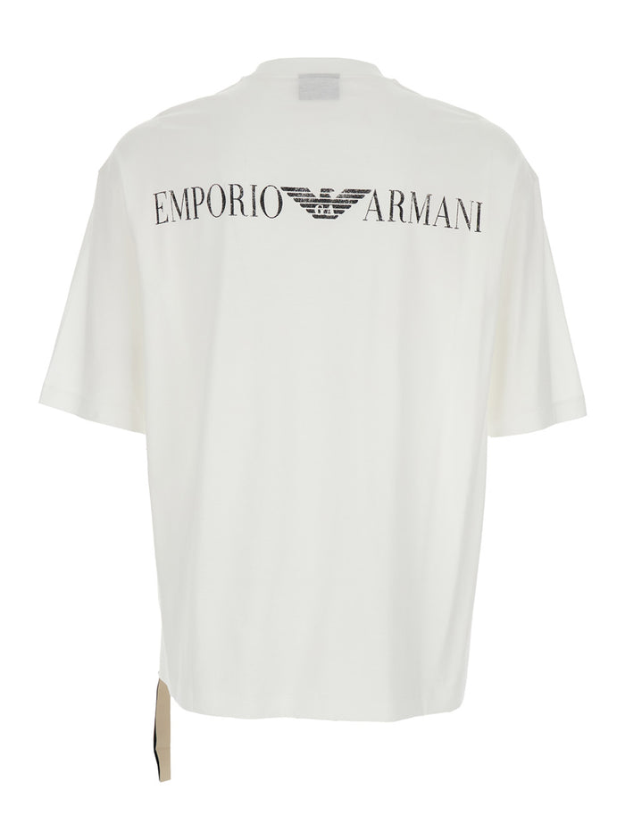 White Cotton Crew Neck T-shirt with Front and Back Logo for Men Tshirts Polo Shirts