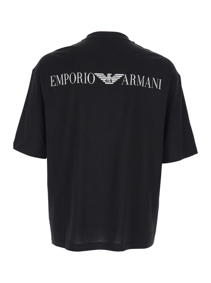 Black crew-neck t-shirt with logo on front and back in cotton man Tshirts Polo Shirts