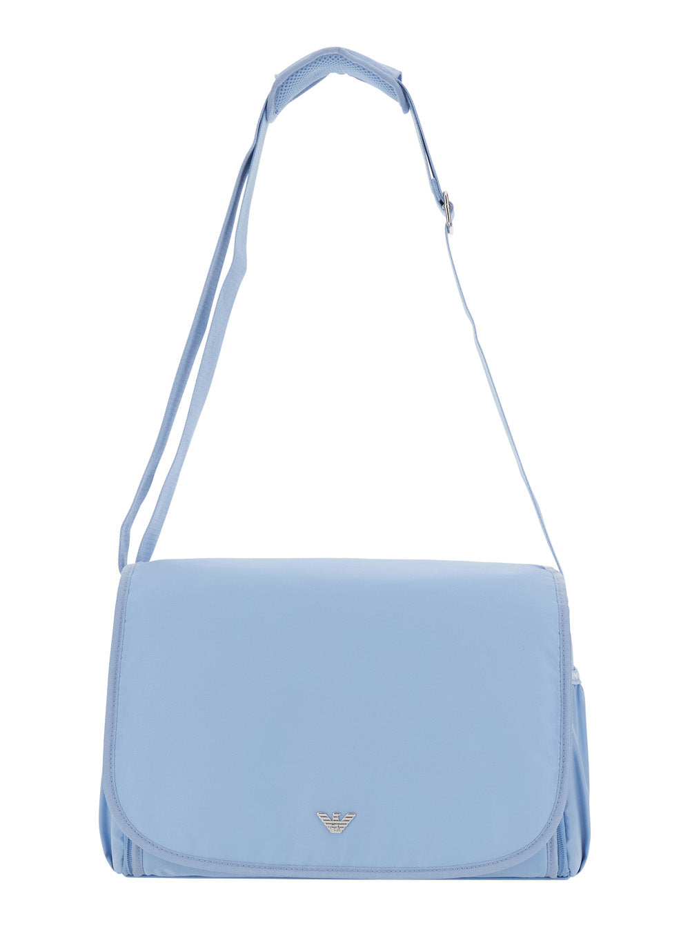 Baby Changing Bag with Adjustable Strap and Logo Plate on Front in Tech Fabric Blue Light Polyamide Crossbody