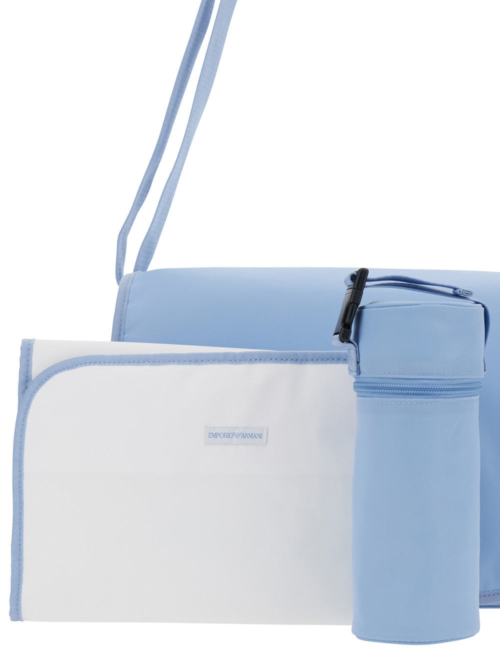 Baby Changing Bag with Adjustable Strap and Logo Plate on Front in Tech Fabric Blue Light Polyamide Crossbody