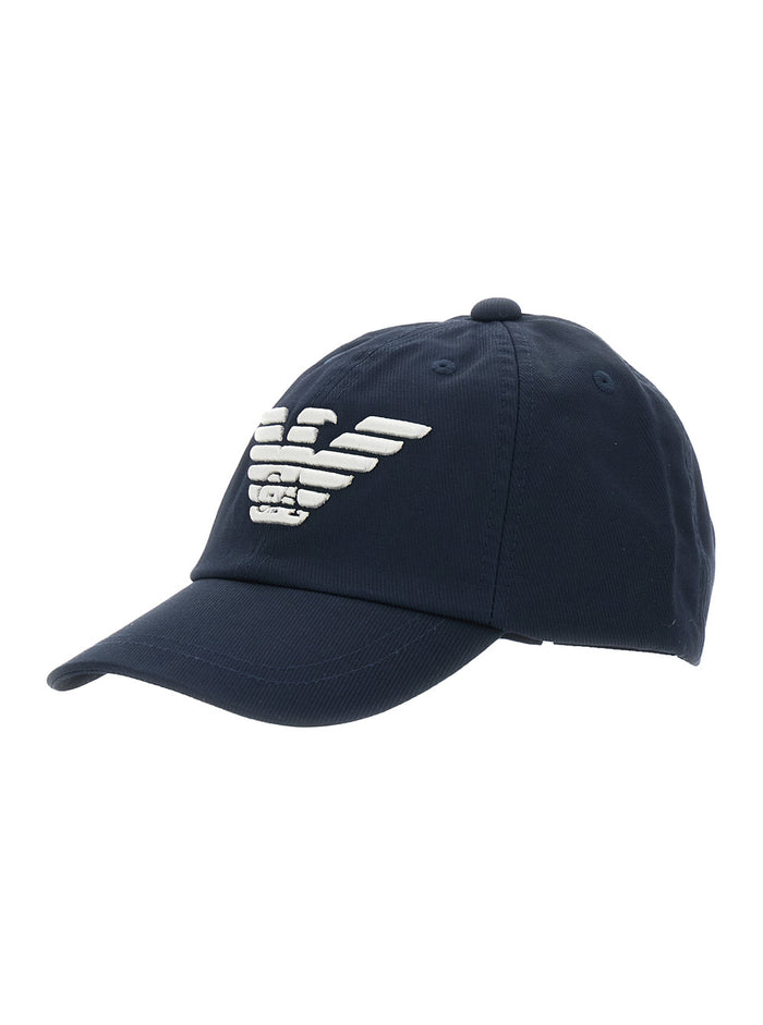 Blue Cotton Logo Baseball Cap with Curved Brim for Kids Blu Hats And Gloves