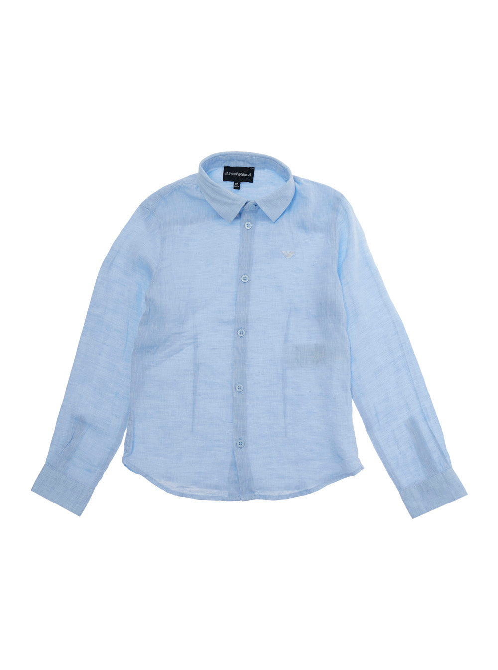 Light Blue Shirt with Classic Collar and Logo on Front in Linen for Kids Blouses