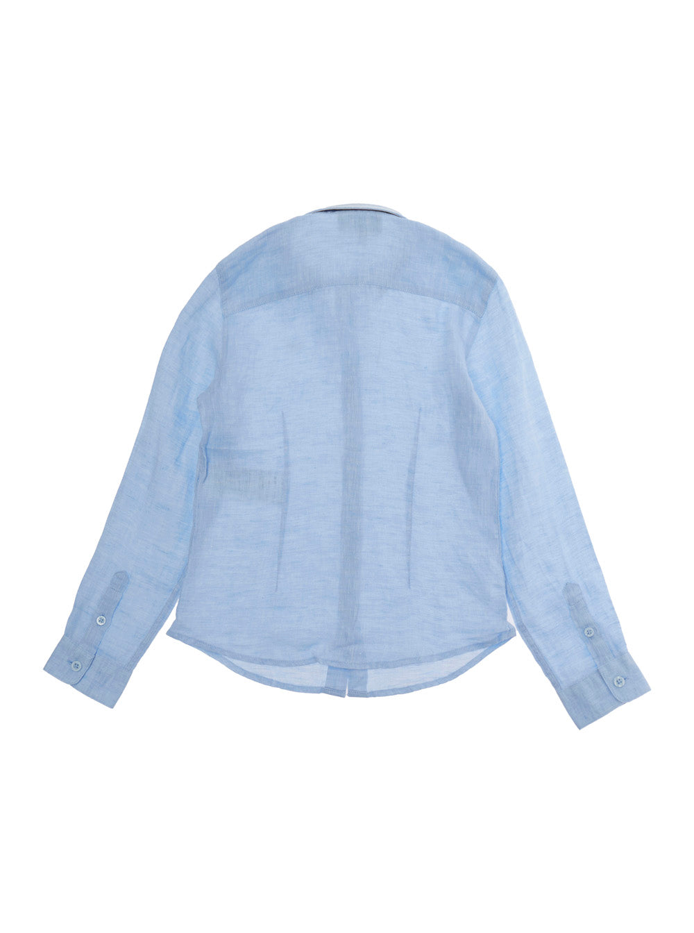 Light Blue Shirt with Classic Collar and Logo on Front in Linen for Kids Blouses