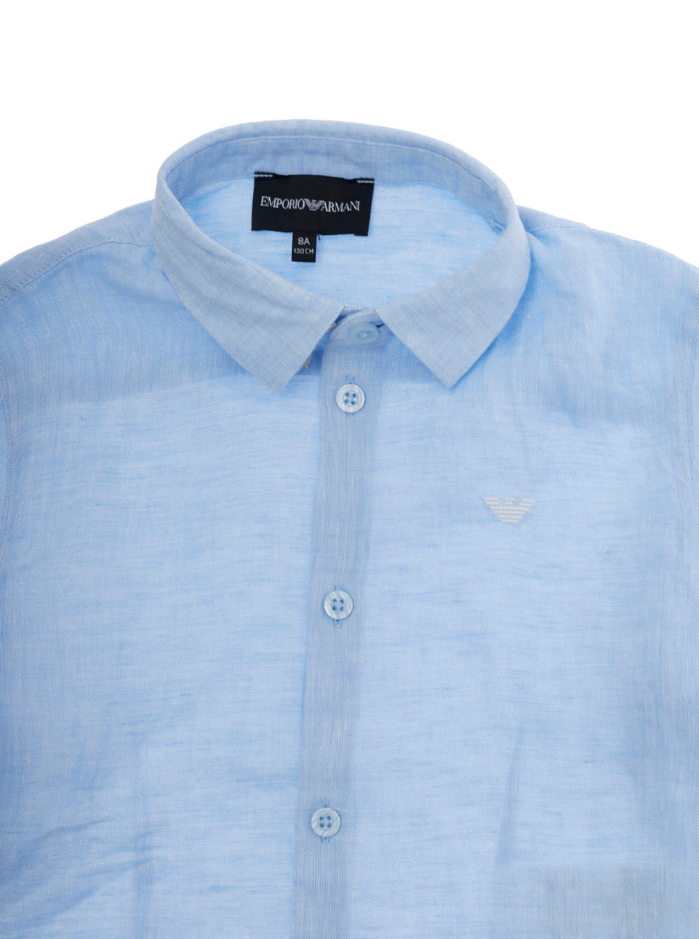 Light Blue Shirt with Classic Collar and Logo on Front in Linen for Kids Blouses