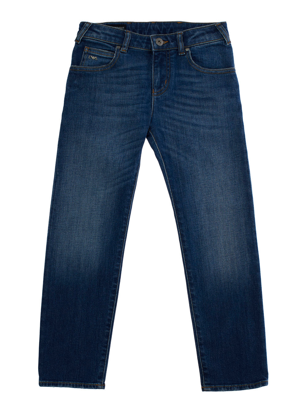 Blue Jeans with Belt Loops and Logo Detail on the Pocket for Kids Blu Cotton Trousers