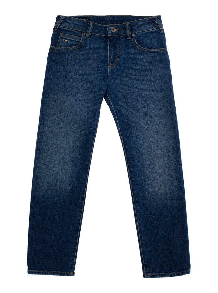 Blue Jeans with Belt Loops and Logo Detail on the Pocket for Kids Blu Cotton Trousers
