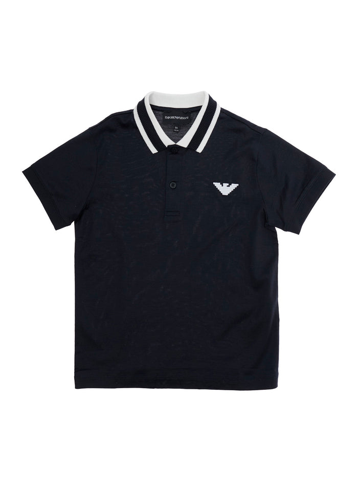 Blue Polo with Contrast Classic Collar and Logo on Front in Cotton for Kids Blu Lyocell Tshirts Shirts