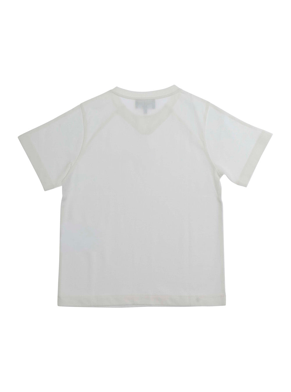 Crew Neck T-Shirt with Logo Patch on the Front in White Cotton for Kids Tshirts And Polo Shirts