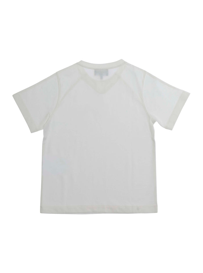 Crew Neck T-Shirt with Logo Patch on the Front in White Cotton for Kids Tshirts And Polo Shirts