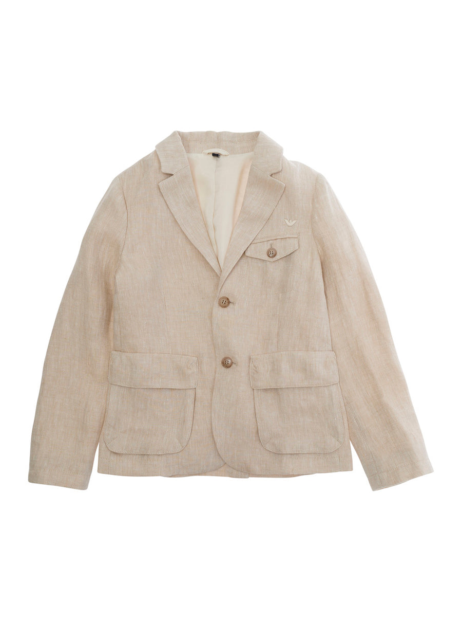 Single-Breasted Linen Jacket Beige Blazers