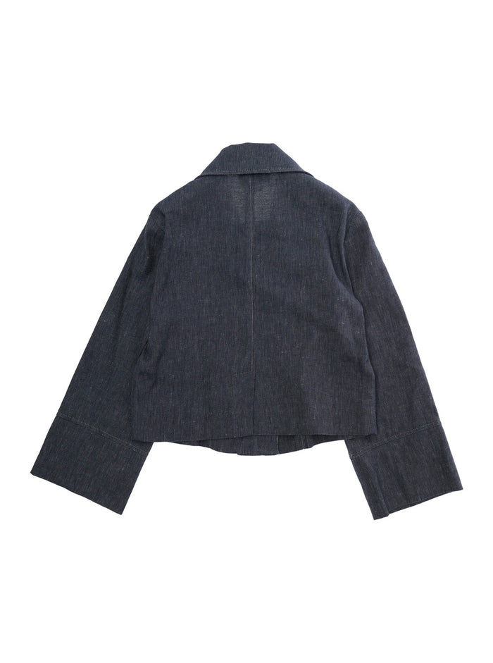 Double-breasted Jacket with Wide Collar in Linen and Cotton Blend Black Girl Blazers