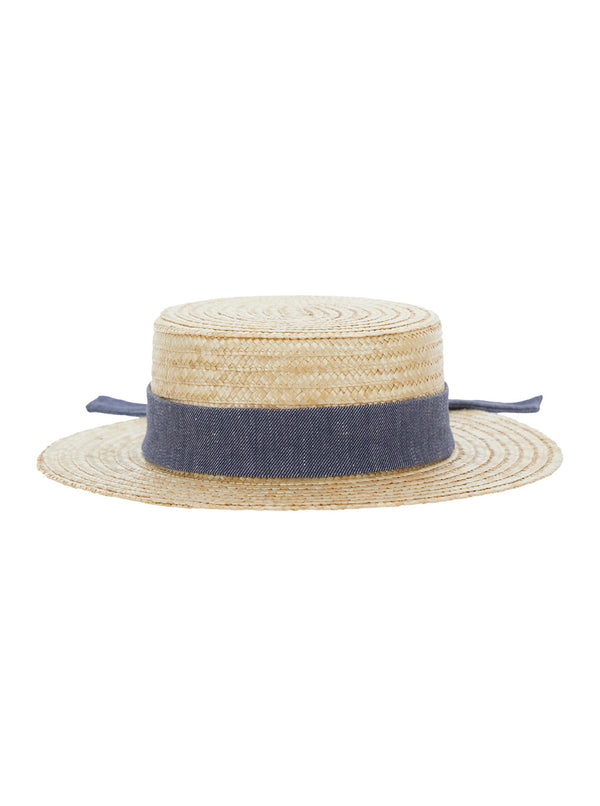 Girls Straw Hat With Back Knot, Beige