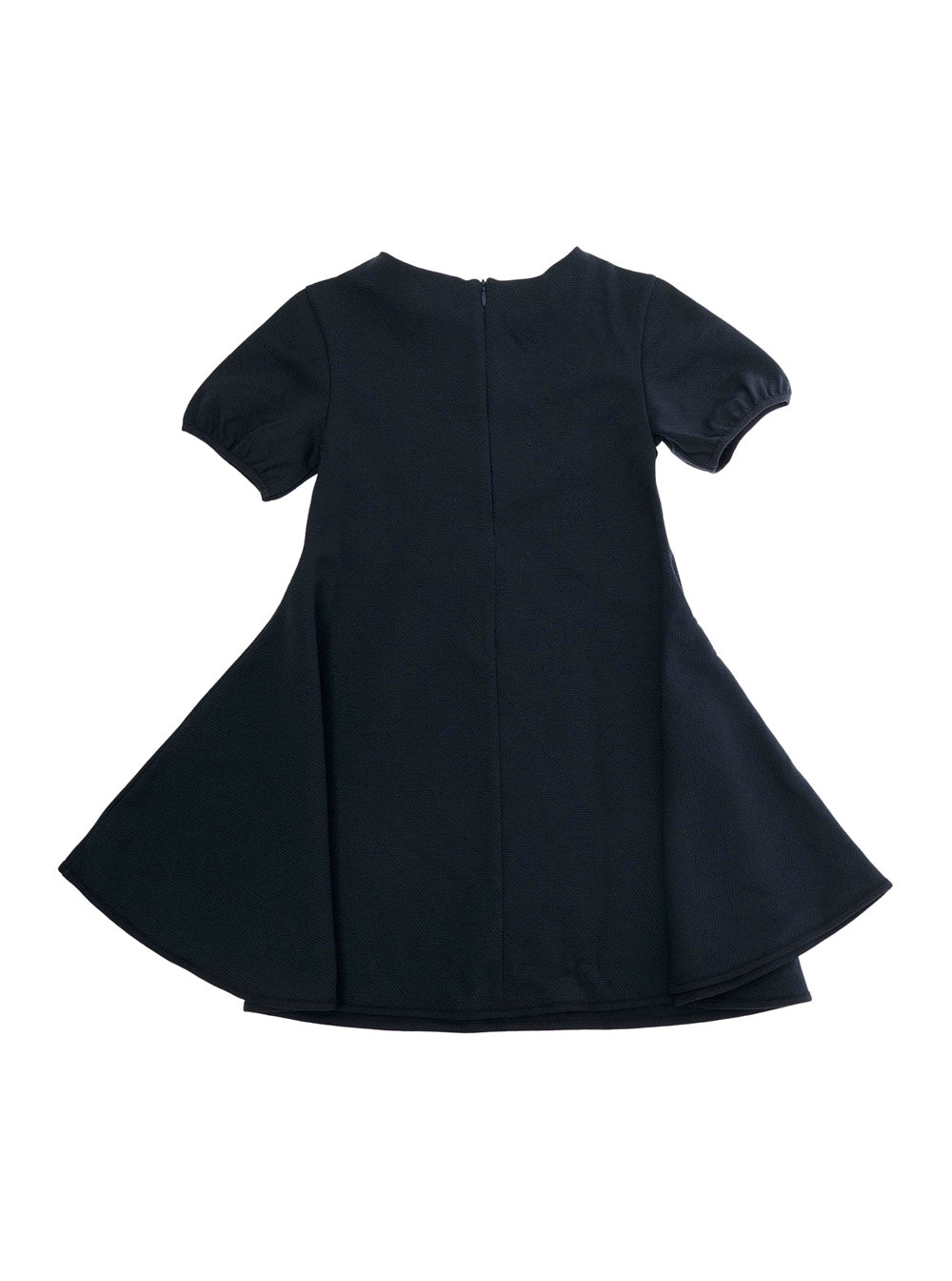 Crew Neck Dress with Logo Patch on the Front in Stretch Cotton Blend Blue Girl Blu