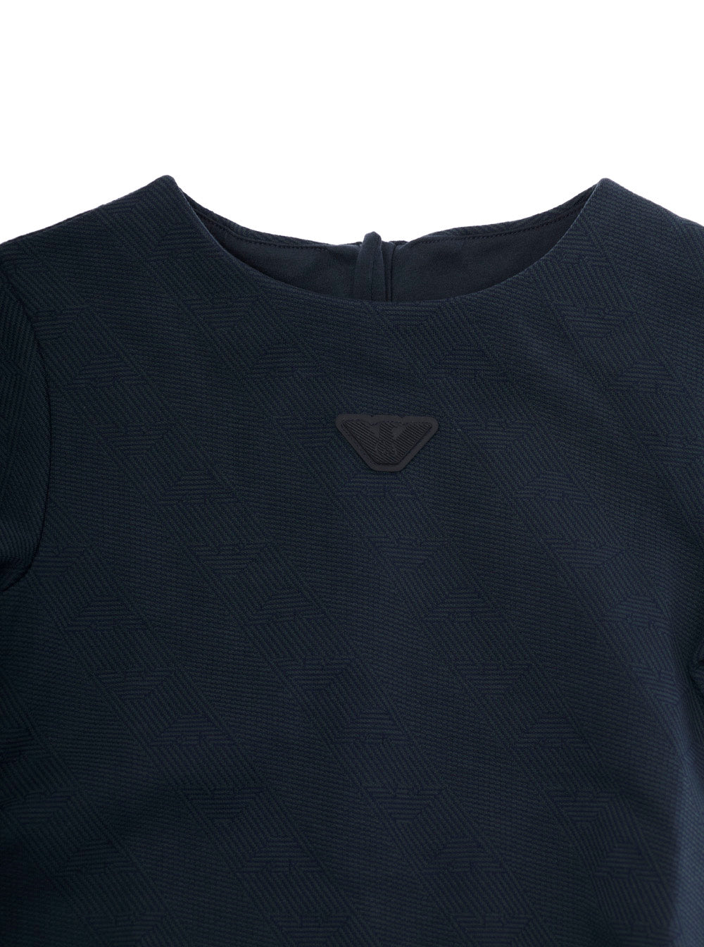 Crew Neck Dress with Logo Patch on the Front in Stretch Cotton Blend Blue Girl Blu