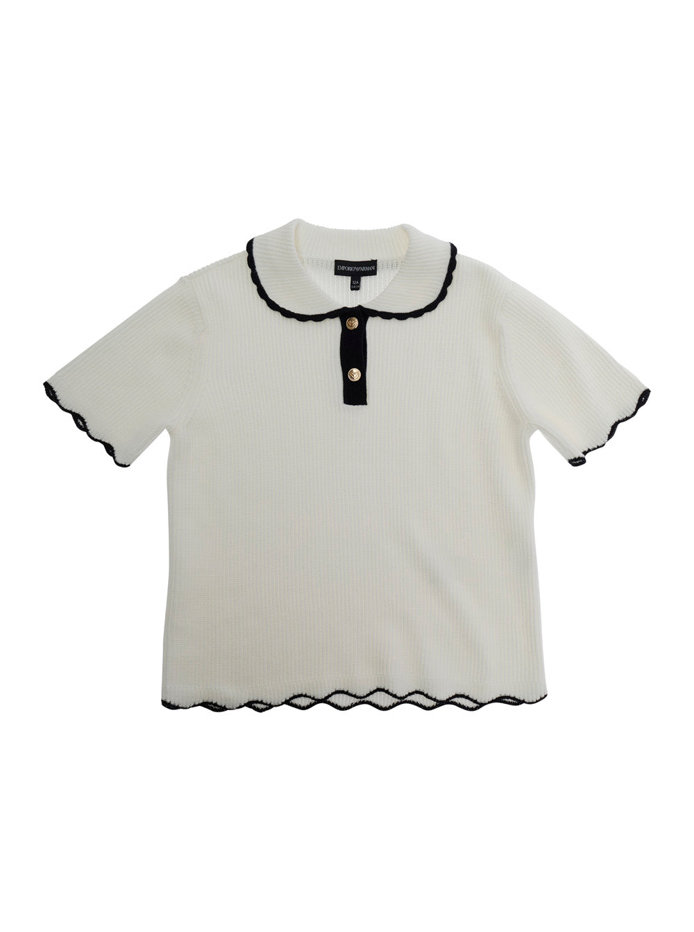 White Sweater With Peter Pan Collar And Contrasting Trims Ribbed Cotton Girl Jersey