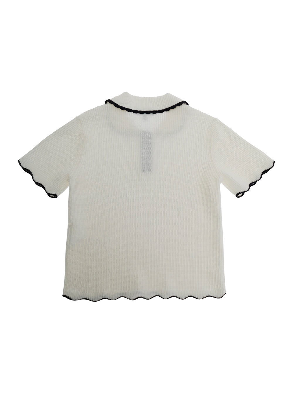 White Sweater With Peter Pan Collar And Contrasting Trims Ribbed Cotton Girl Jersey