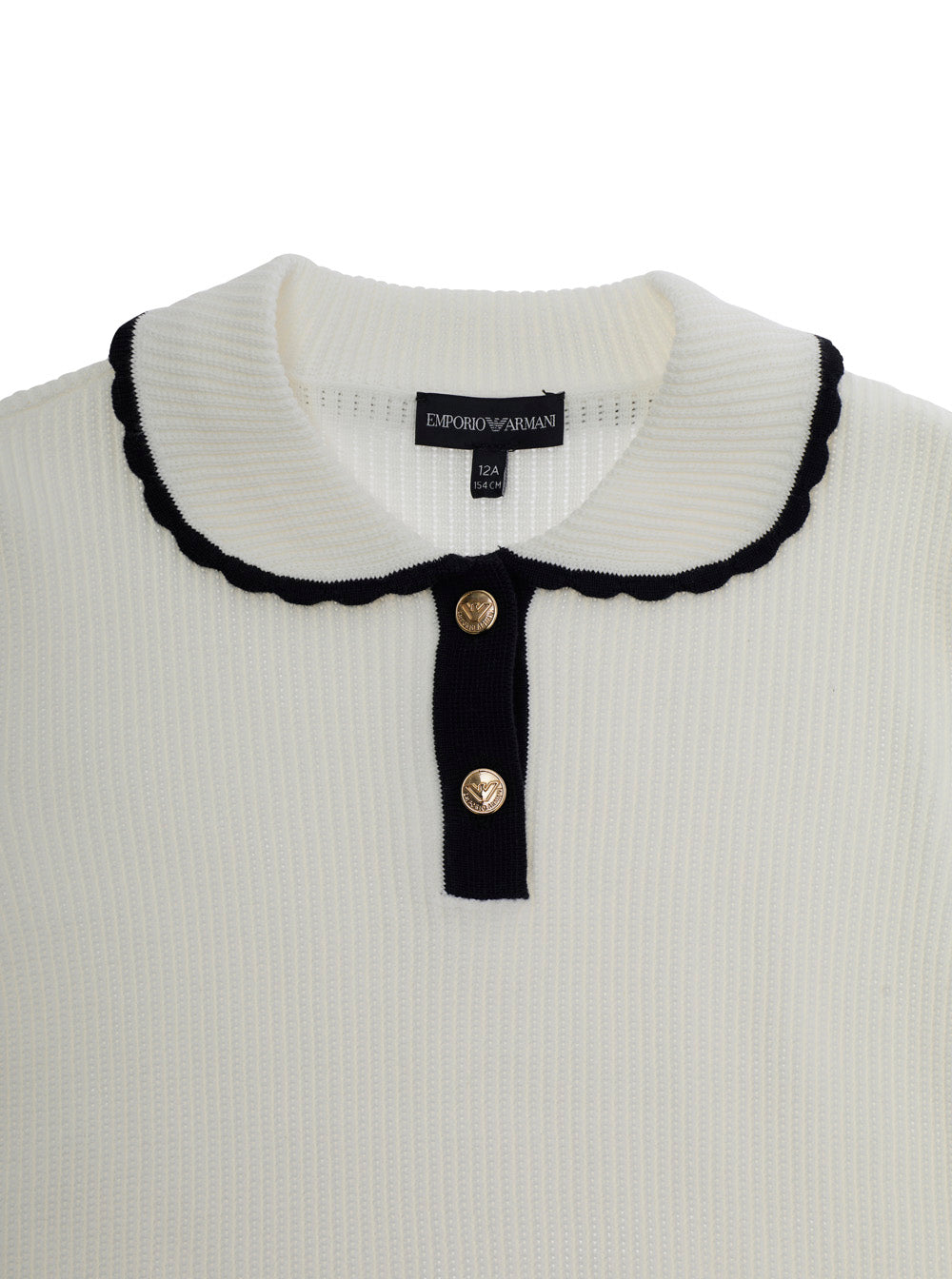 White Sweater With Peter Pan Collar And Contrasting Trims Ribbed Cotton Girl Jersey