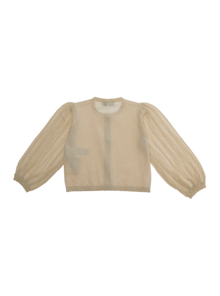 Beige Cardigan with Round Neck and Button Closure in Blend Wool Baby Jersey