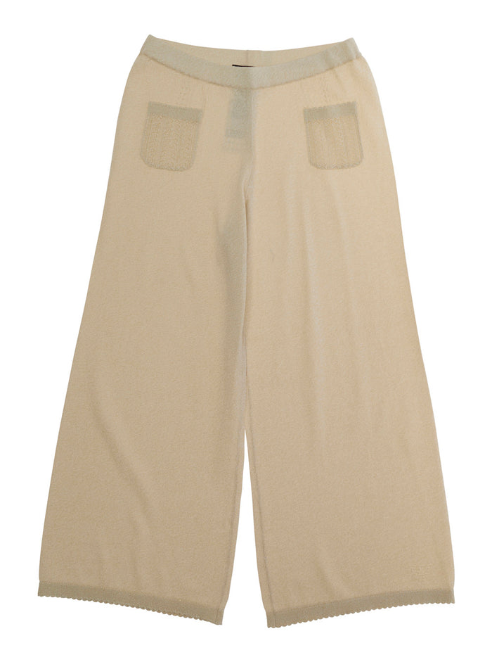Beige Elasticated Waist Pants with Applied Pockets for Girls Trousers