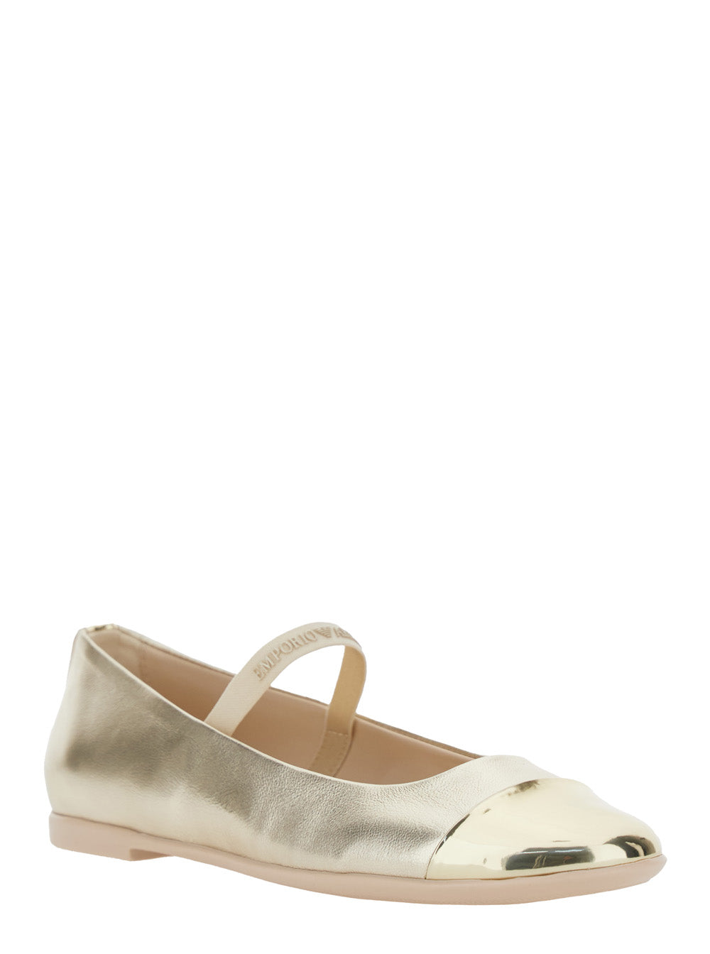 Metallic Ballet shoes with Logo Lettering Strap in Laminated Leather for Girls Calf Ballerinas
