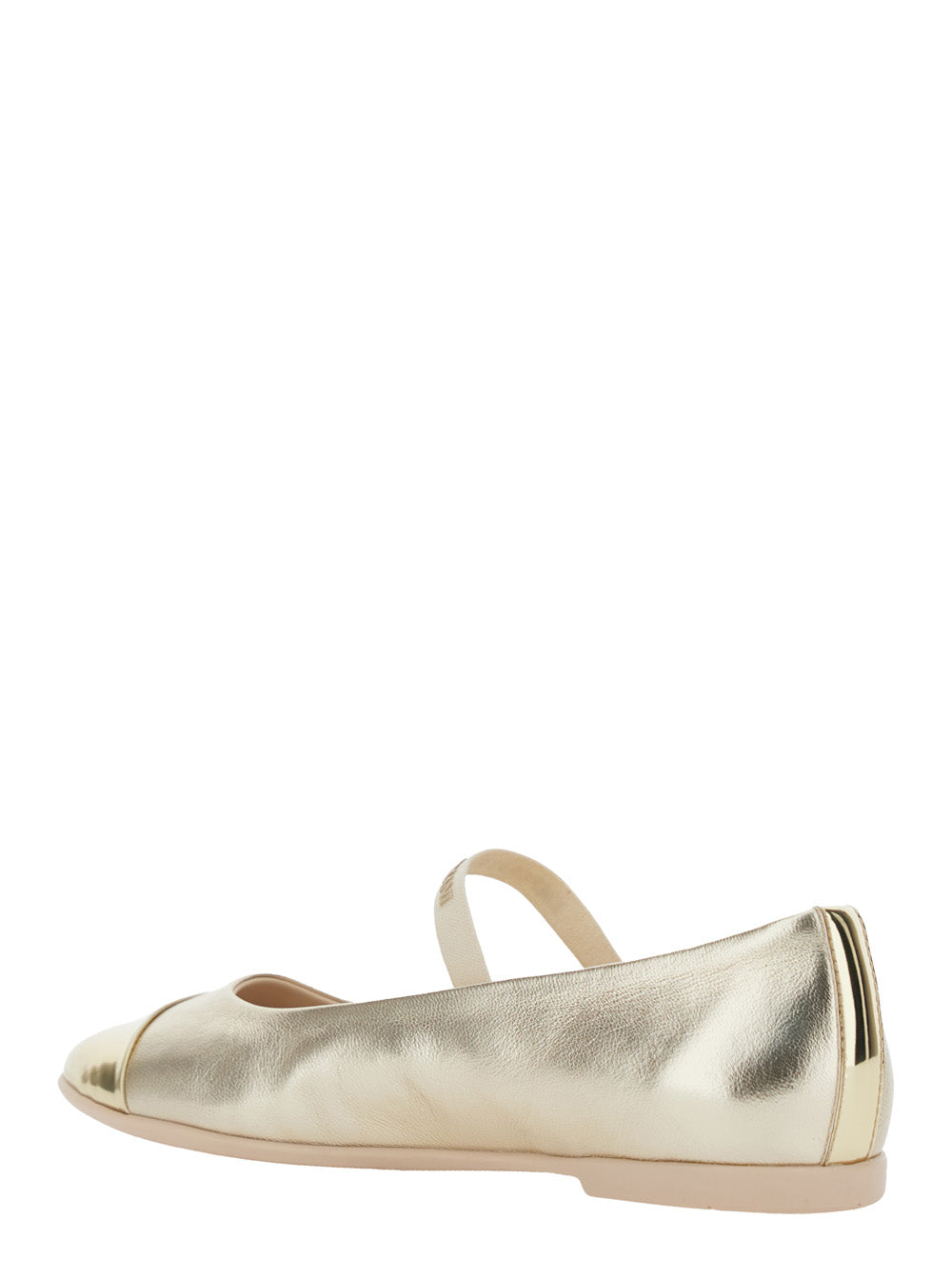 Metallic Ballet shoes with Logo Lettering Strap in Laminated Leather for Girls Calf Ballerinas