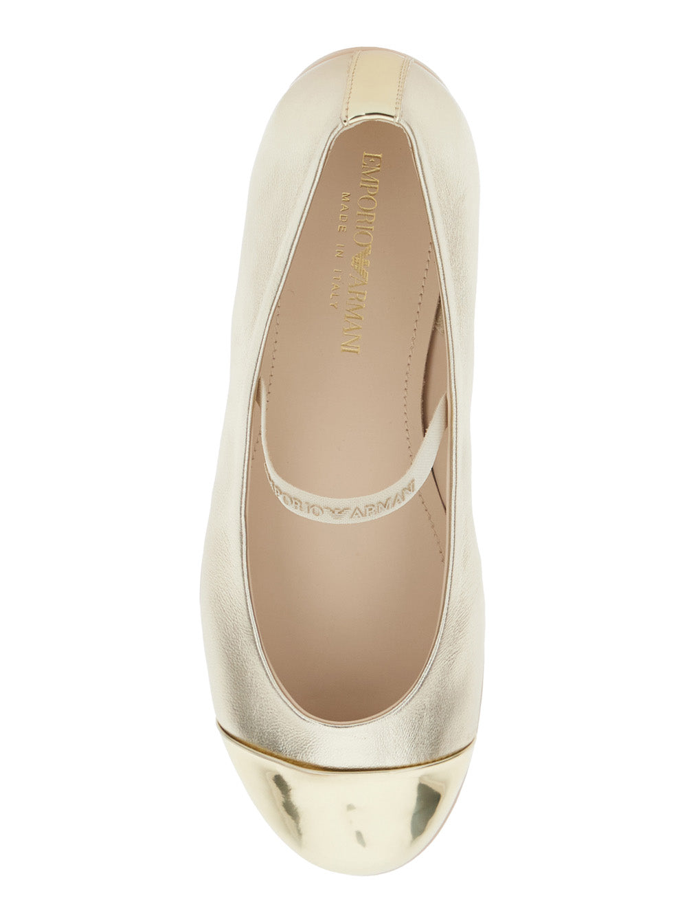 Metallic Ballet shoes with Logo Lettering Strap in Laminated Leather for Girls Calf Ballerinas