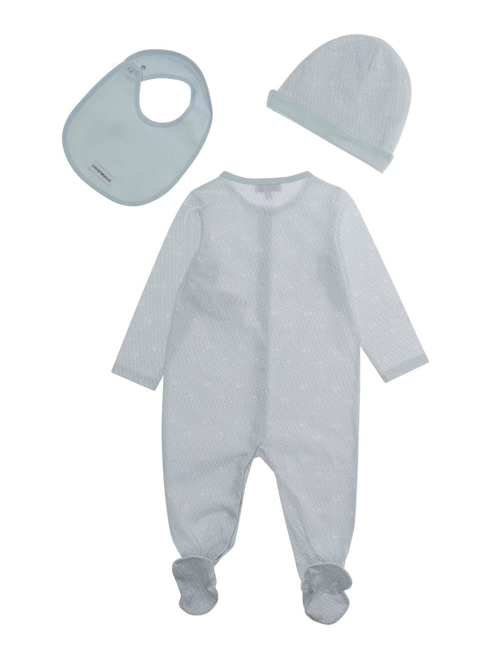 Coordinated Set Baby with Bodysuit, Hat and Bib in Blue Cotton for Light Suits
