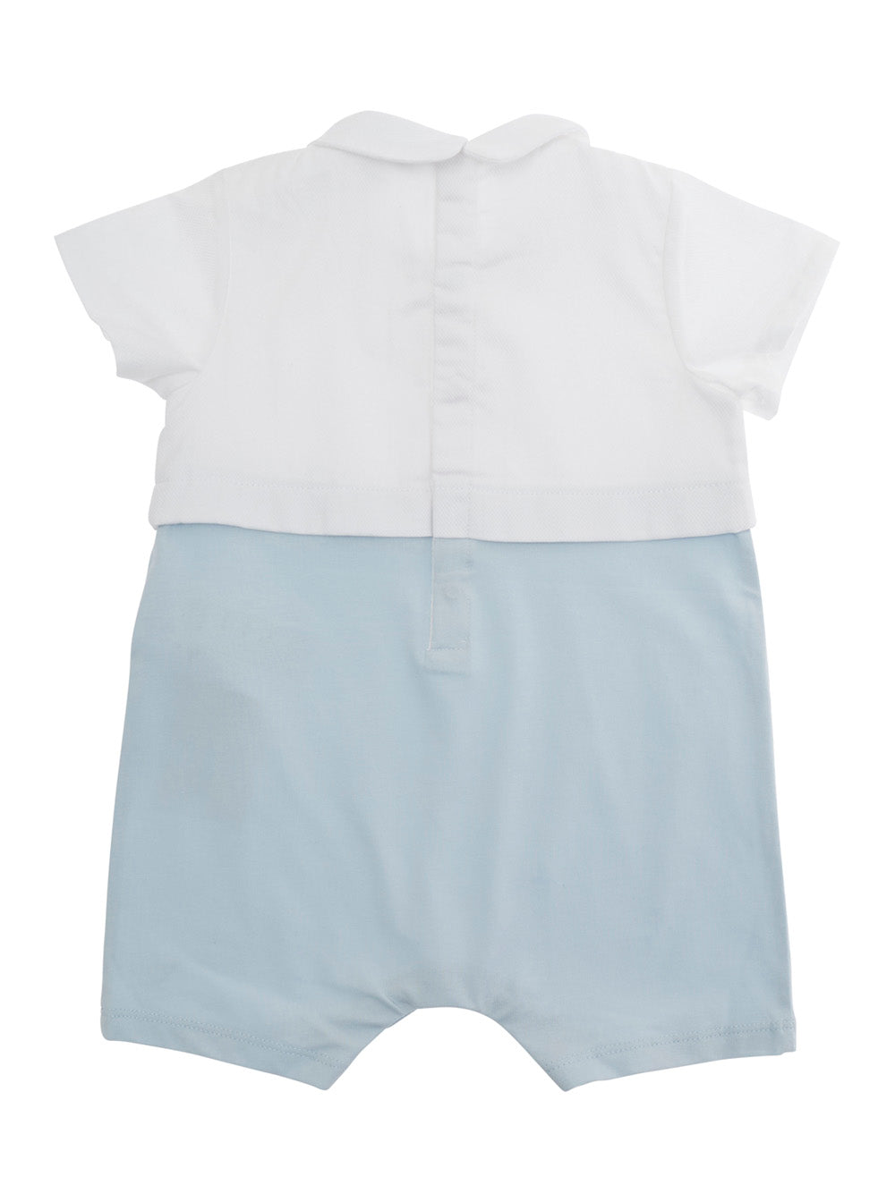 Light Blue Romper with Short Sleeves and Back Closure in Cotton for Women Elastane Jumpsuits