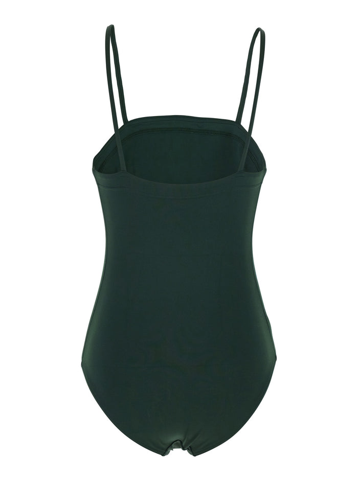 Aquarelle Green Swimsuit with Squared Neckline and Spaghetti Straps in Tech Fabric Stretch Woman Polyamide Elastane Beachwear