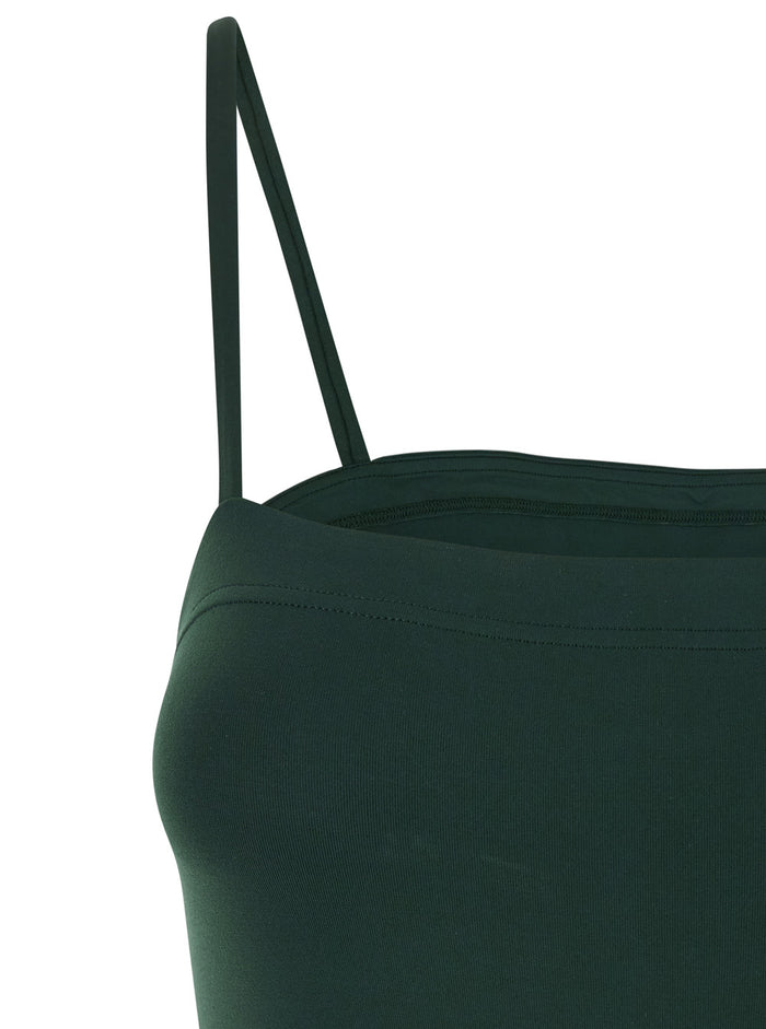 Aquarelle Green Swimsuit with Squared Neckline and Spaghetti Straps in Tech Fabric Stretch Woman Polyamide Elastane Beachwear